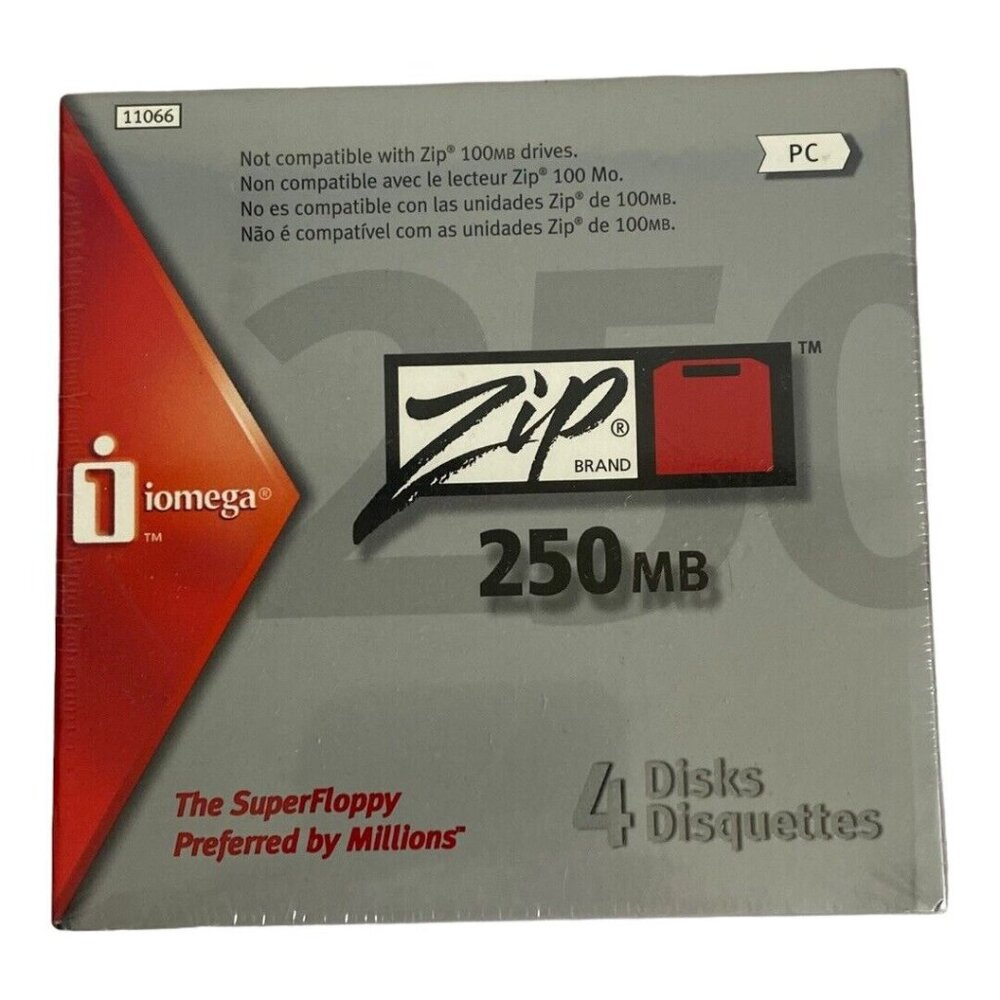 Iomega 250MB Zip Disks 4 Pack PC Formatted SEALED PACK OF 4 NEW